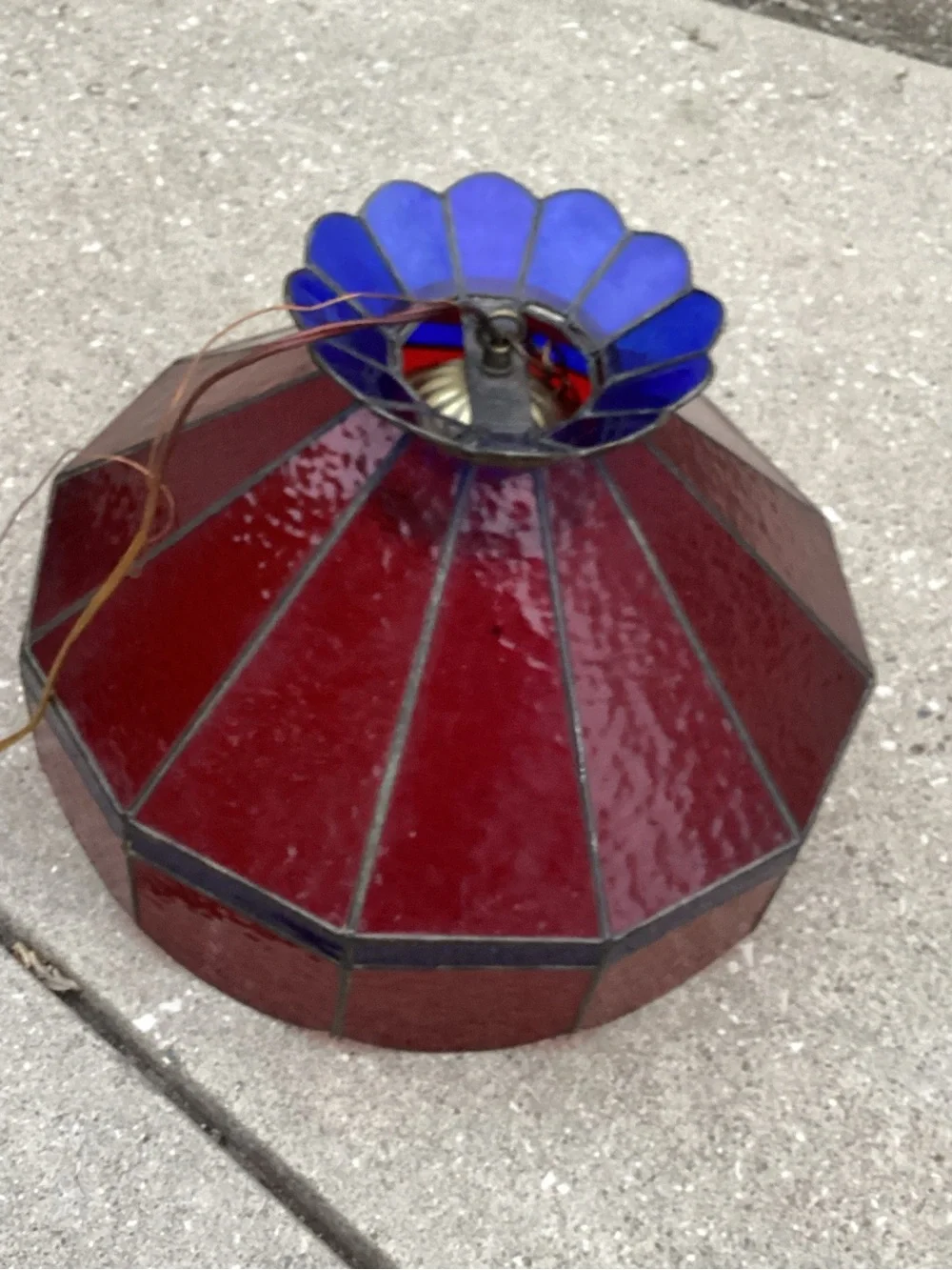 Stained Glass Pendant Lamp Shade in Deep Red and Blue Tiffany Style